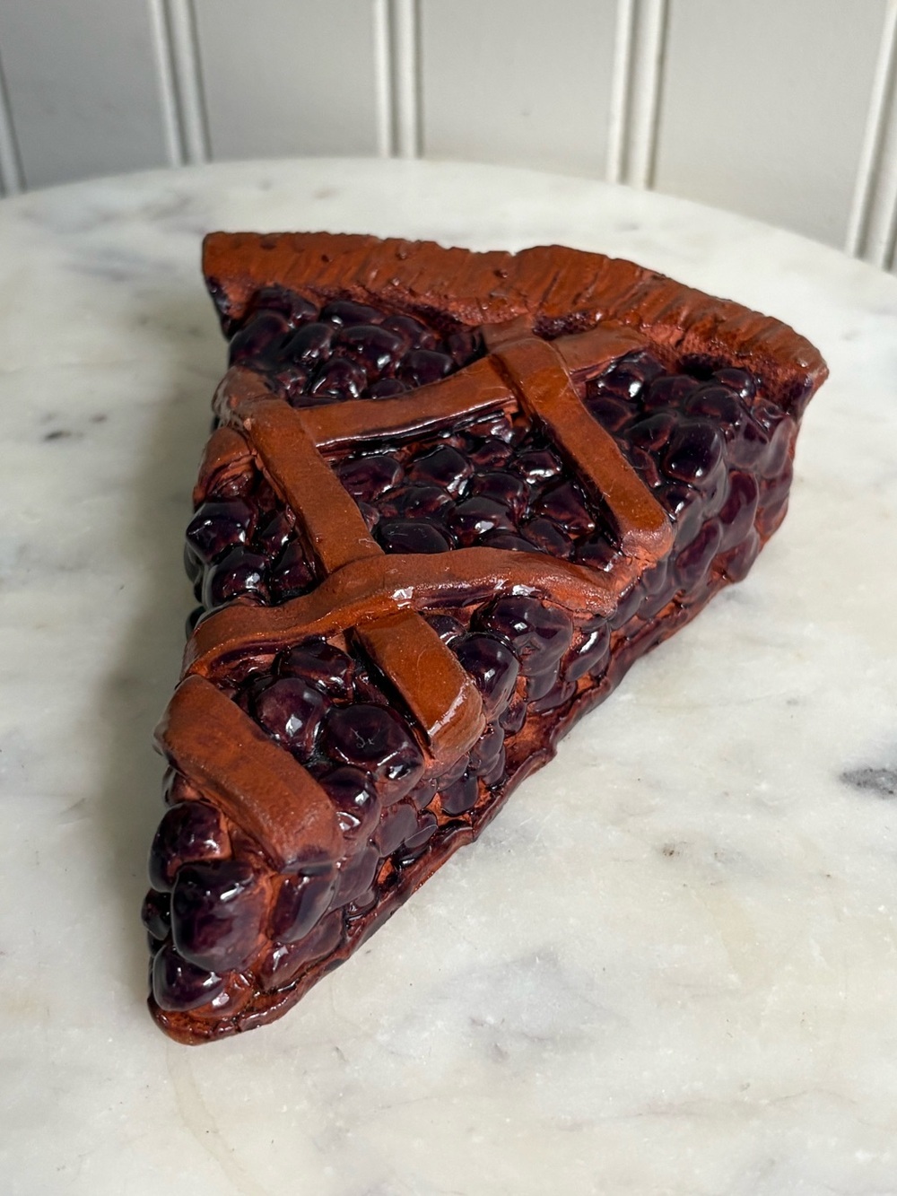 Handmade Terracotta Blueberry Pie Slice Sculpture Collectible Artwork Farmhouse
